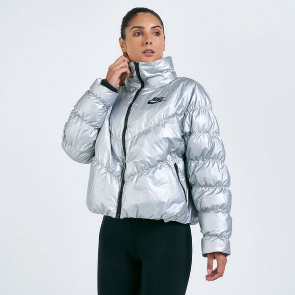 Nike | Jackets u0026 Coats | Nike Sportswearinsulated Poly Fill Shine Puffer  Jacket Silver Grey Womens Xl | Poshmark
